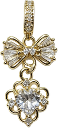 Gold-Filled Zirconia Bow & Lace Heart Dangle