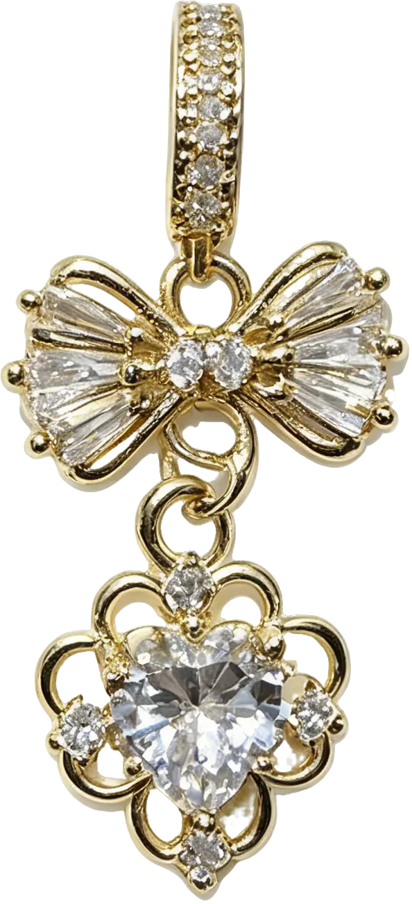 Gold-Filled Zirconia Bow & Lace Heart Dangle