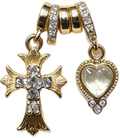 Gold-Plated Zirconia Cross & Heart Dangle Spacer