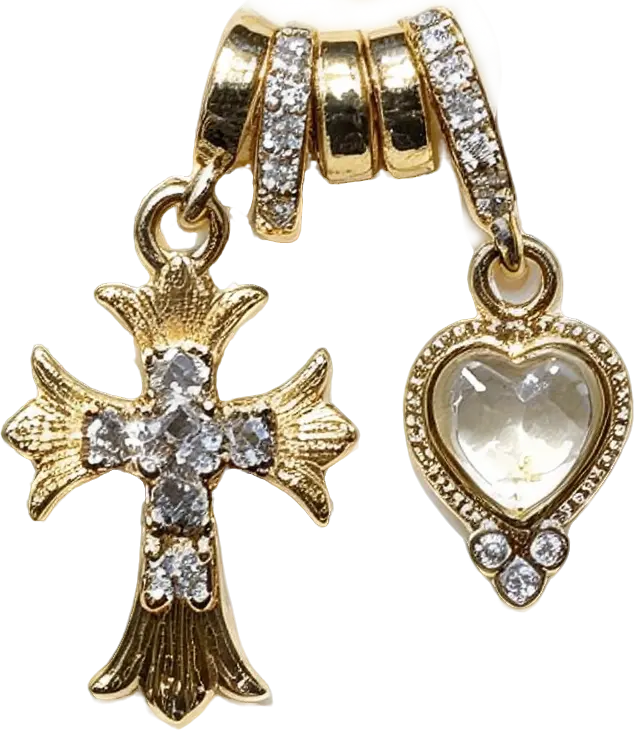 Gold-Plated Zirconia Cross & Heart Dangle Spacer