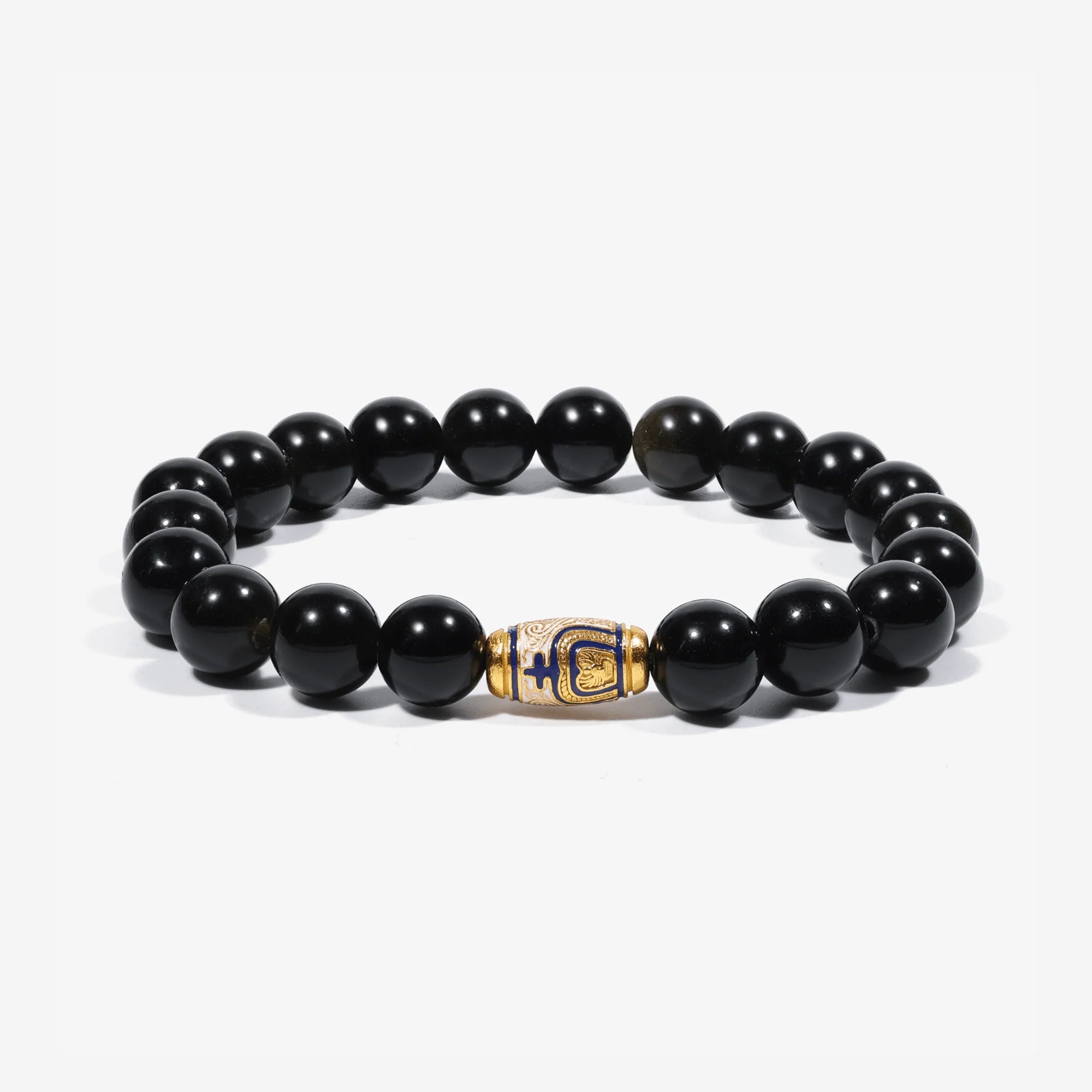 Studio product shot of Golden Enameled Obsidian Bracelet isolated on a clean white background.