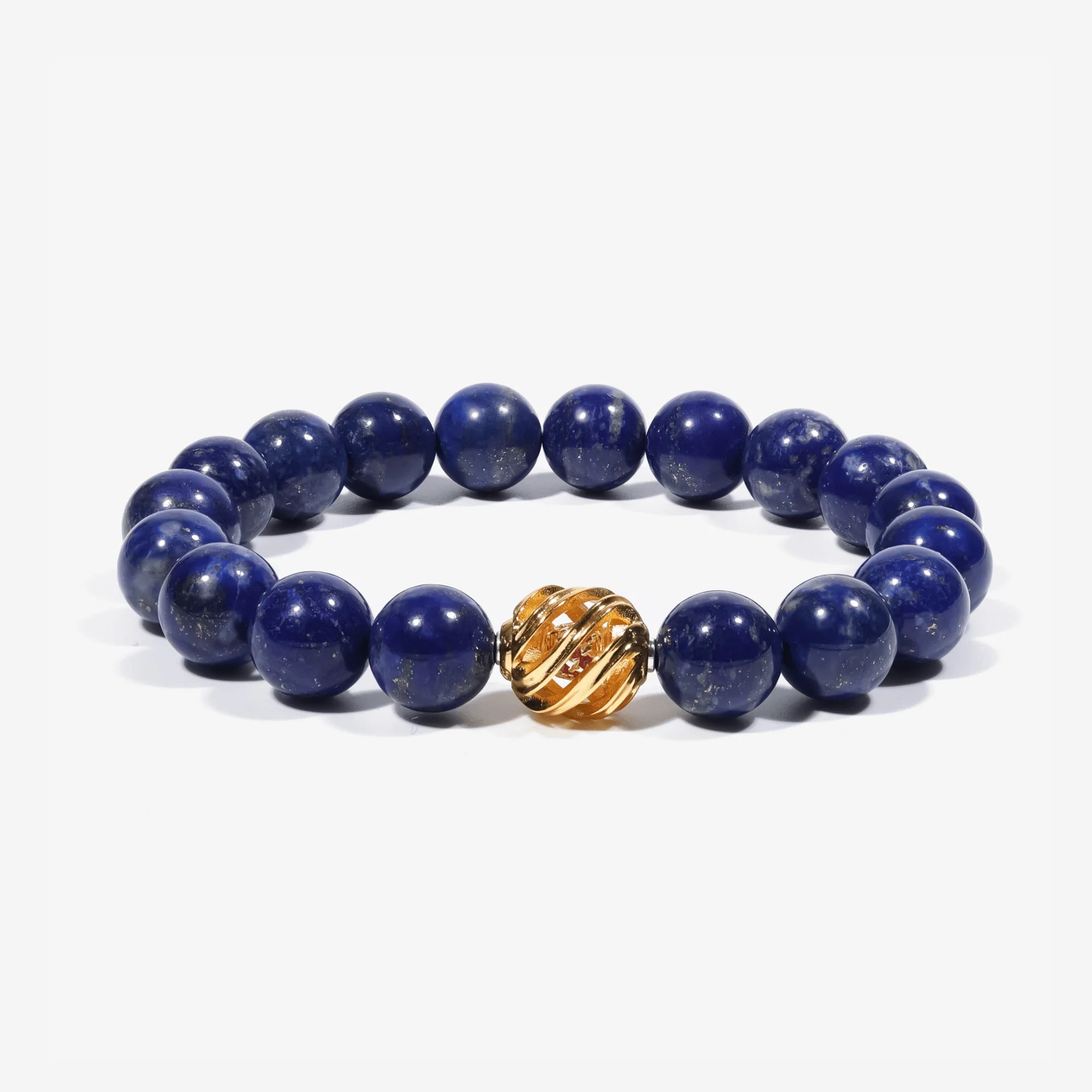 Studio product shot of Golden Lucky Lapis Bracelet isolated on a clean white background.