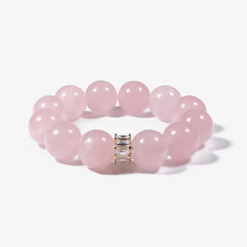 Studio product shot of Harmony Rose Quartz Bracelet isolated on a clean white background.