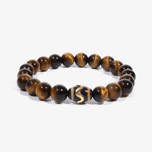 Studio product shot of Kailash Tiger's Eye Dzi Bracelet isolated on a clean white background.