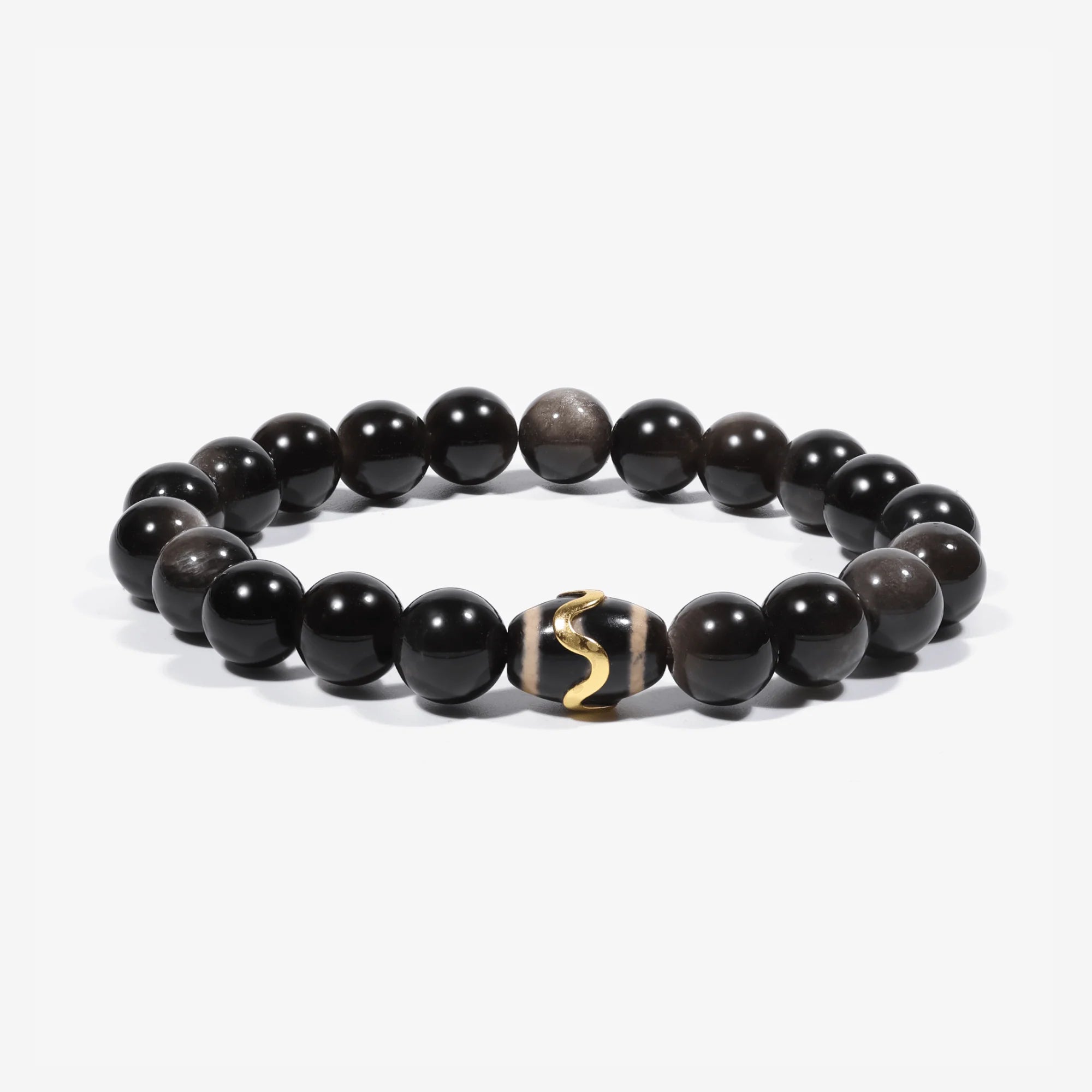 Studio product shot of Mystic Shield Obsidian Bracelet isolated on a clean white background.