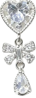 Platinum-Plated Clear Zirconia Heart & Bow Dangle Spacer