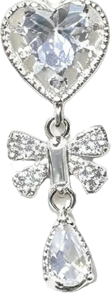 Platinum-Plated Clear Zirconia Heart & Bow Dangle Spacer