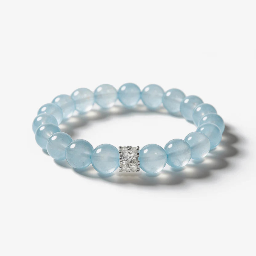 Studio product shot of Coastal Elegance Aquamarine Bracelet isolated on a clean white background.