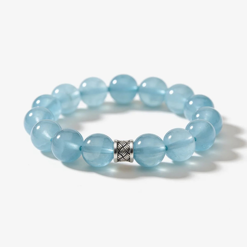 Studio product shot of Ocean's Grace Aquamarine Bracelet isolated on a clean white background.