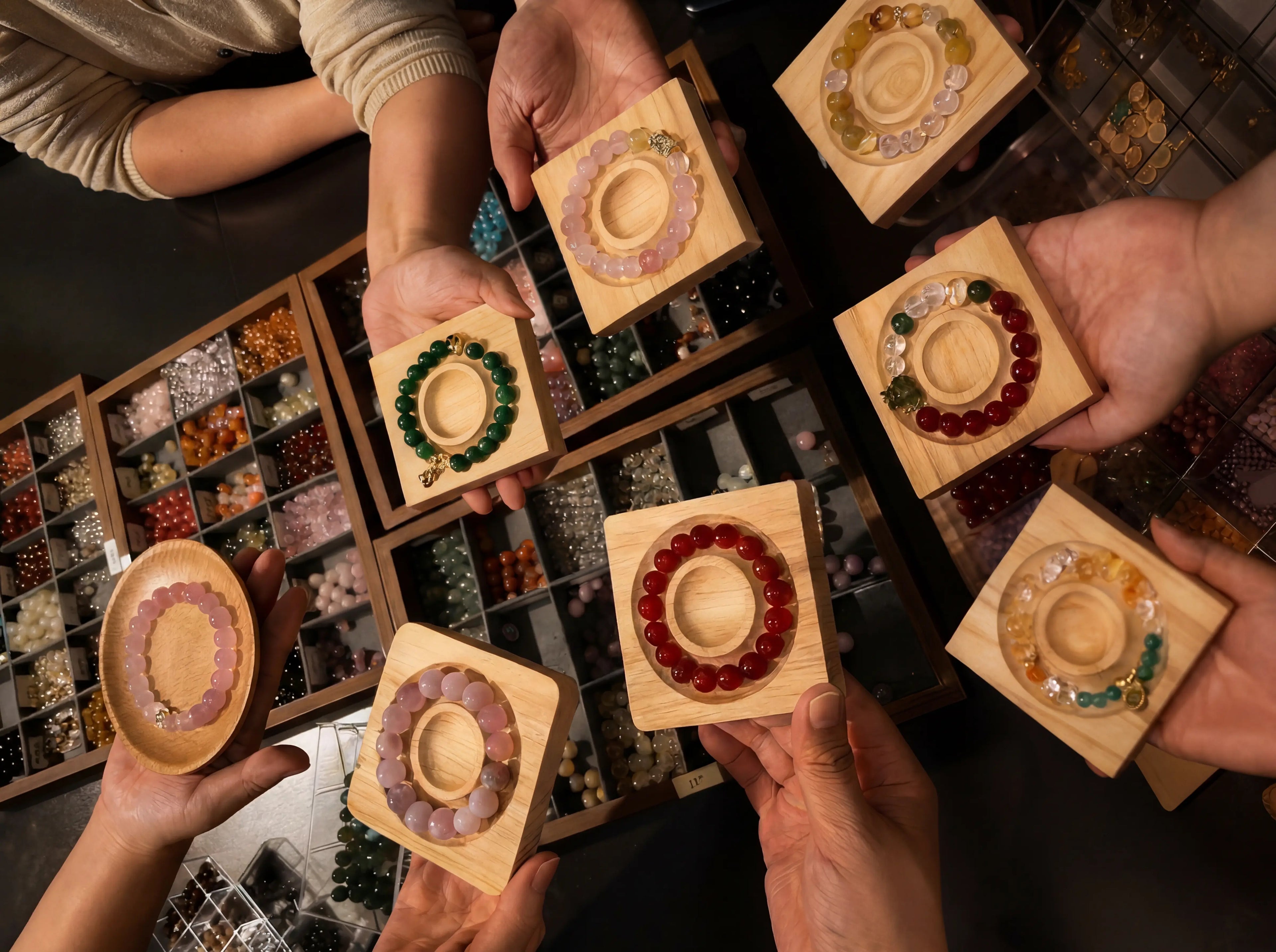 Discovering the perfect crystal bracelet through a spiritual personality quiz with various energy crystals.