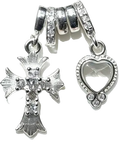 silver-Plated Zirconia Cross & Heart Dangle Spacer